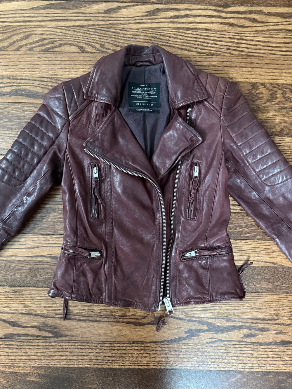 All Saints Oxblood Leather Biker Jacket